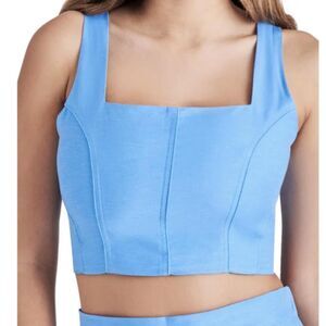 Steve Madden Blue Linen Blend Structured Corset Crop Top Boned Size Small